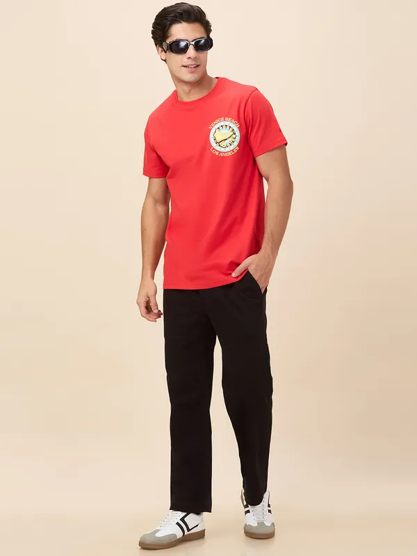 Being Human Clothing Men Red Graphic Crew Neck T-Shirt