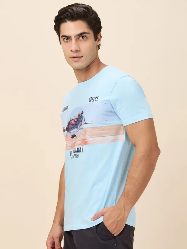 Being Human Clothing Men Blue Graphic Round Neck T-Shirt