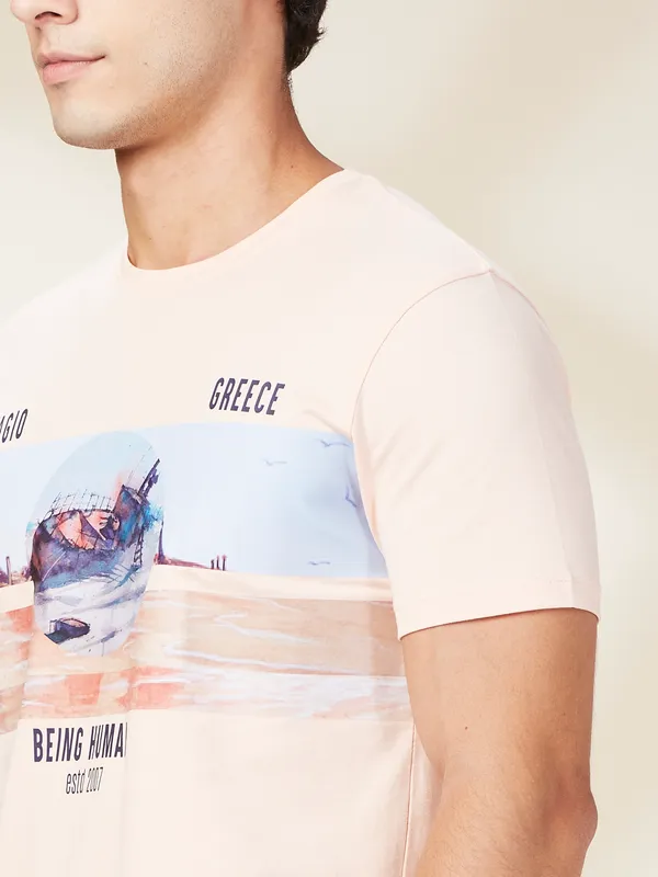 Being Human Clothing Men Beige Graphic Round Neck T-Shirt