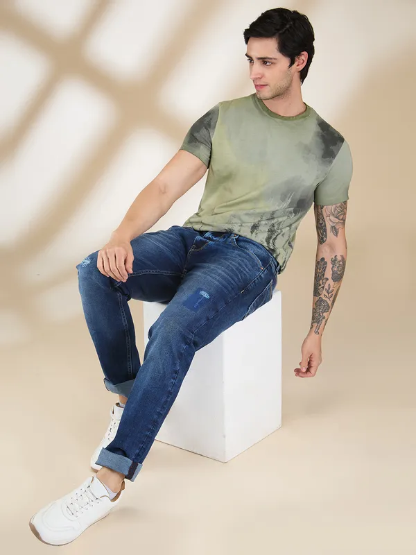 Being Human Clothing Men Green Abstract Crew Neck T-Shirt