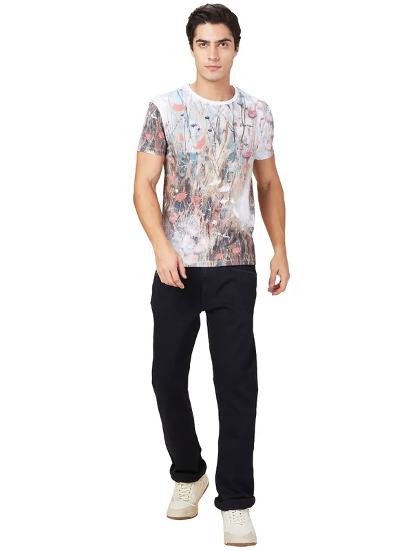 Being Human Clothing Men White Floral Round Neck T-Shirt