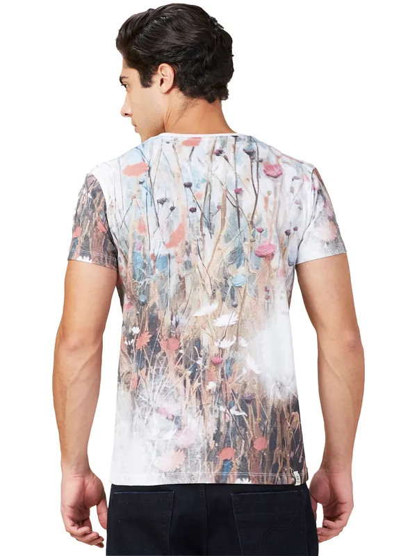 Being Human Clothing Men White Floral Round Neck T-Shirt