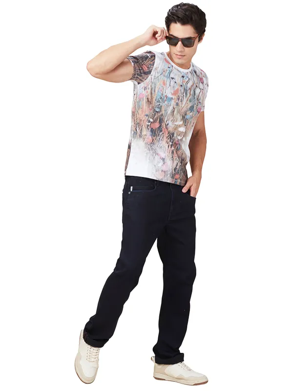 Being Human Clothing Men White Floral Round Neck T-Shirt