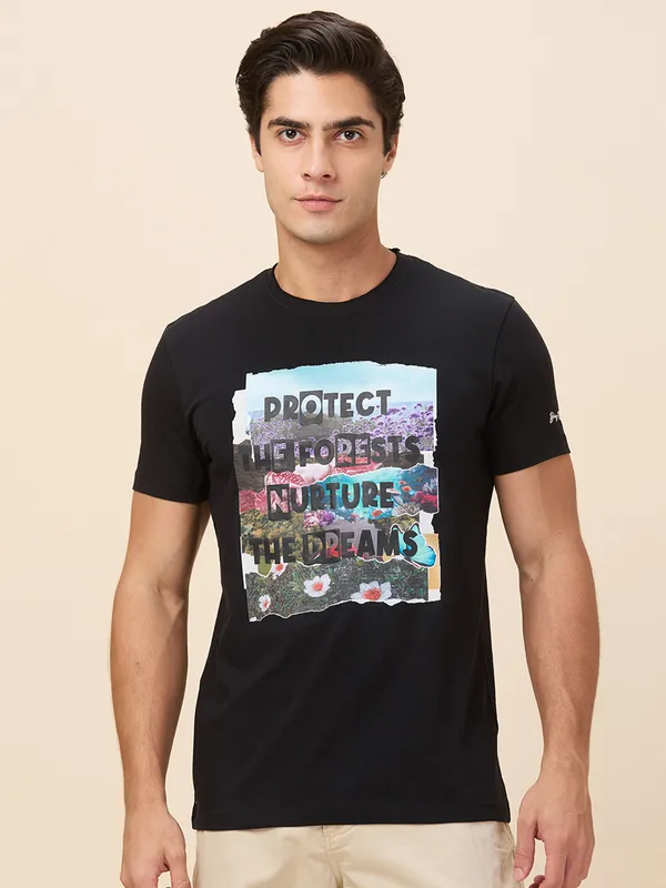 Being Human Men Black Graphic Crew Neck T-Shirt