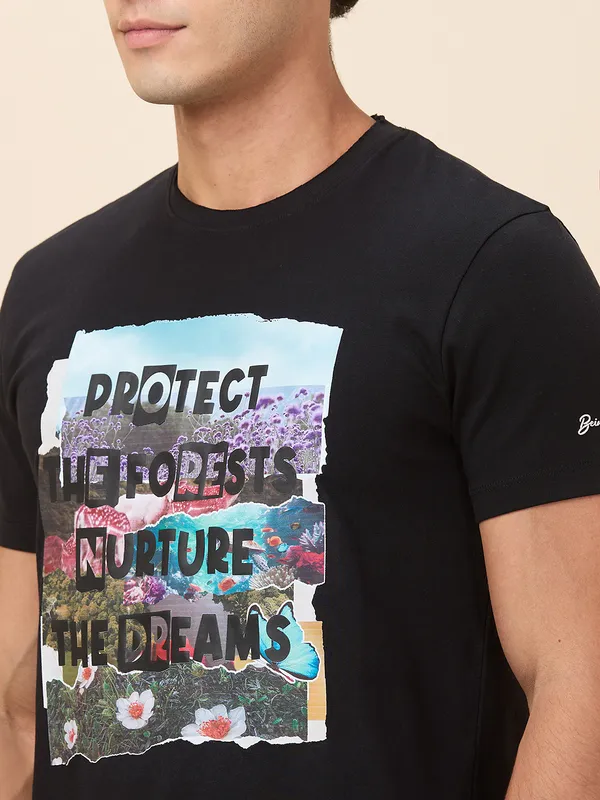 Being Human Men Black Graphic Crew Neck T-Shirt