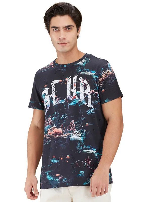 Being Human Mens-Top Crew Neck Black & Teal