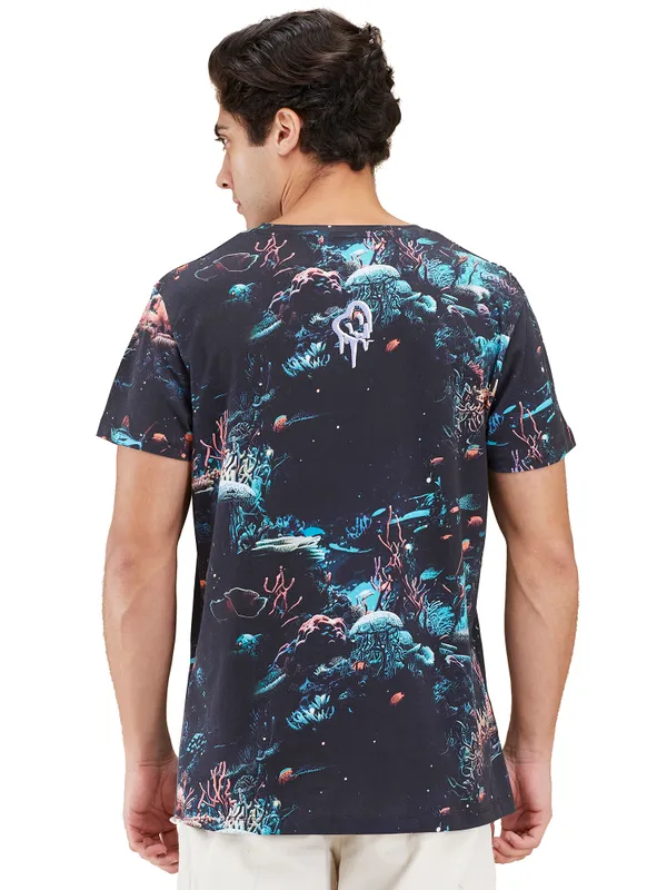Being Human Mens-Top Crew Neck Black & Teal
