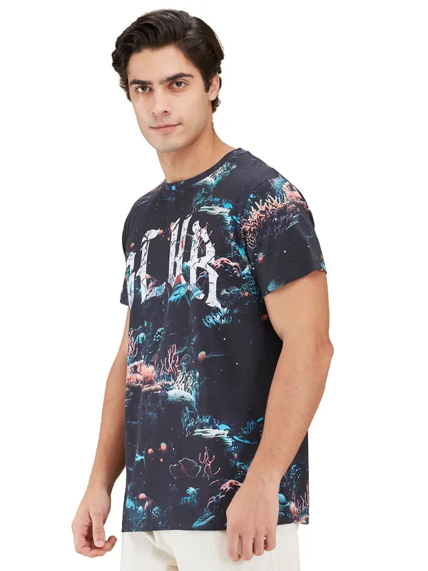 Being Human Mens-Top Crew Neck Black & Teal