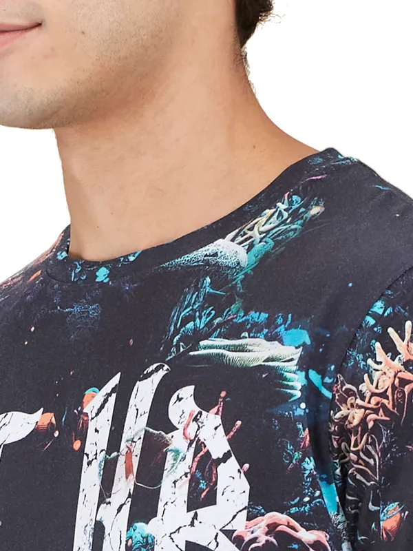 Being Human Mens-Top Crew Neck Black & Teal