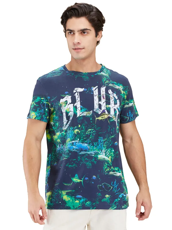 Being Human Mens-Top Crew Neck Navy & Green