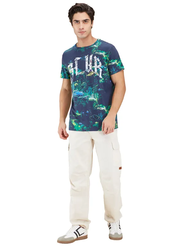 Being Human Mens-Top Crew Neck Navy & Green
