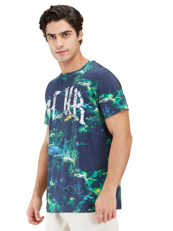 Being Human Mens-Top Crew Neck Navy & Green
