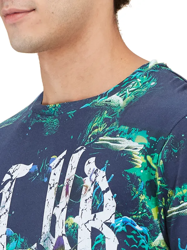 Being Human Mens-Top Crew Neck Navy & Green