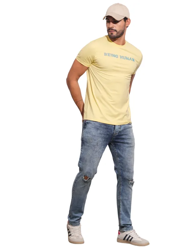 Being Human Clothing Mens-Top Crew Neck Panna Cotta