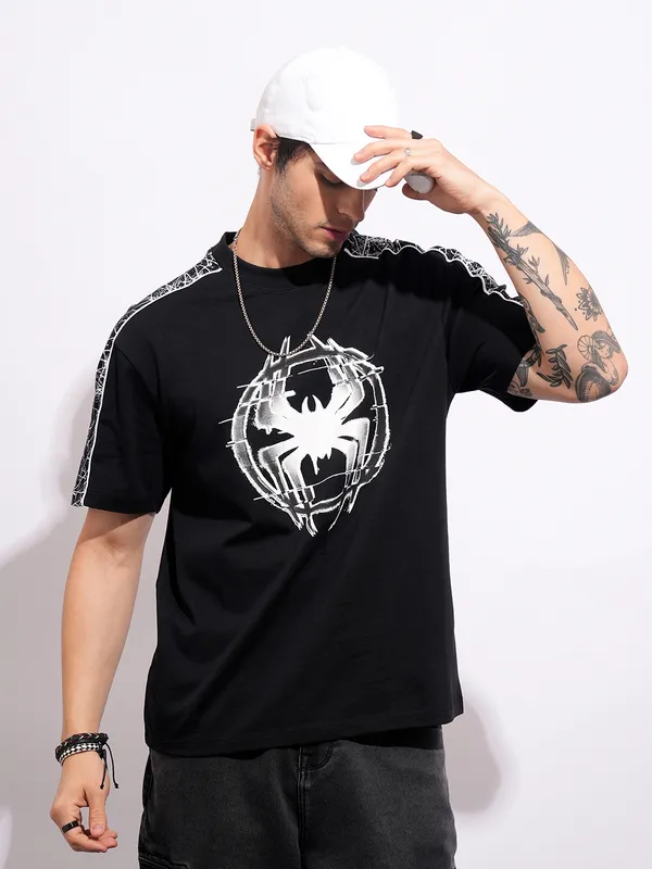 Being Human Clothing Men's Black Spiderman Crew Neck T-shirt