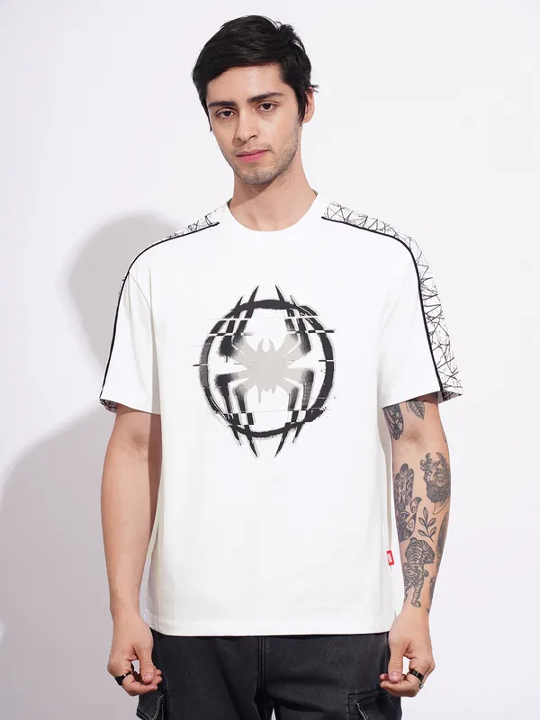 Being Human Clothing Men's White Spiderman Crew Neck T-shirt