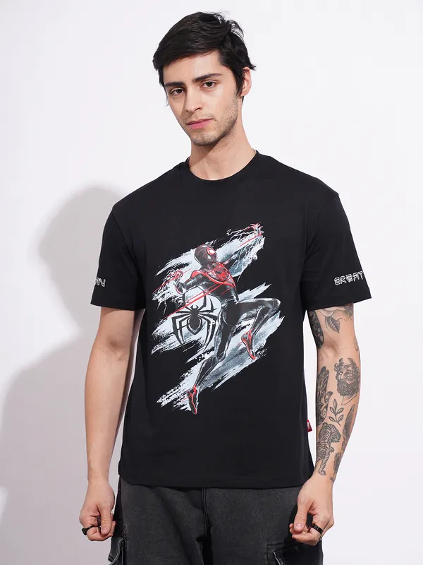 Being Human Men's Black Spiderman Crew Neck T-shirt