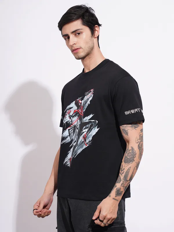 Being Human Men's Black Spiderman Crew Neck T-shirt