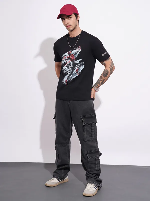 Being Human Men's Black Spiderman Crew Neck T-shirt