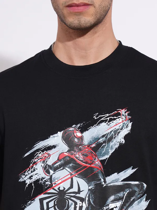 Being Human Men's Black Spiderman Crew Neck T-shirt