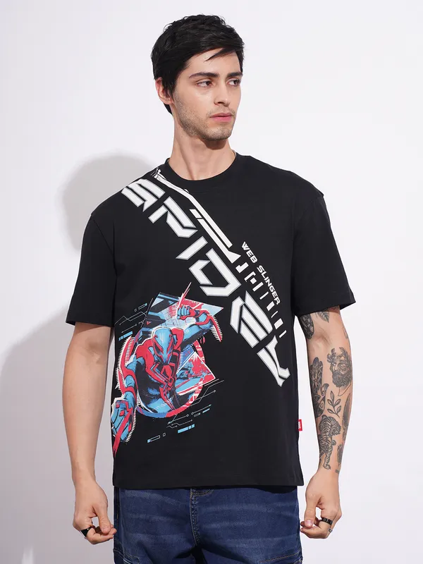 Being Human Men's Black Spiderman Crew Neck T-shirt