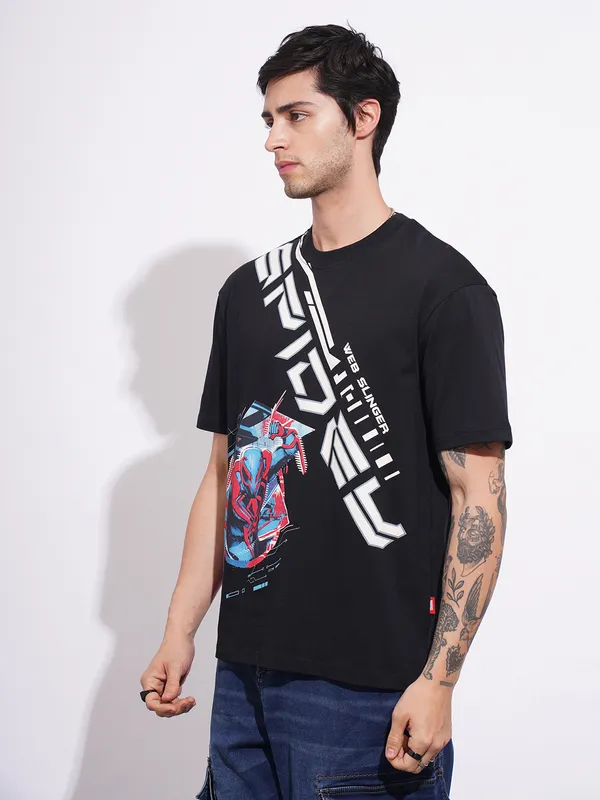 Being Human Men's Black Spiderman Crew Neck T-shirt