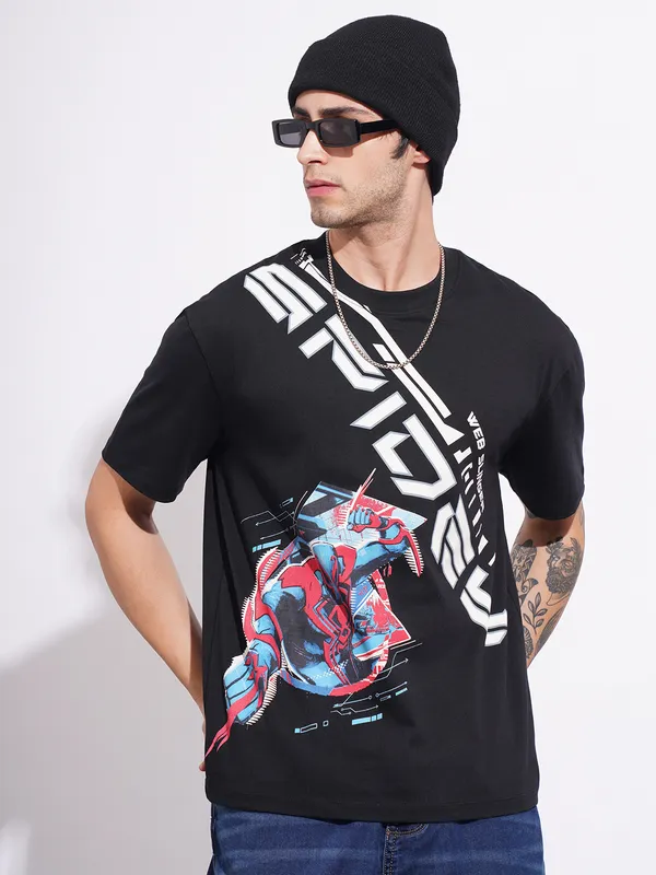 Being Human Men's Black Spiderman Crew Neck T-shirt