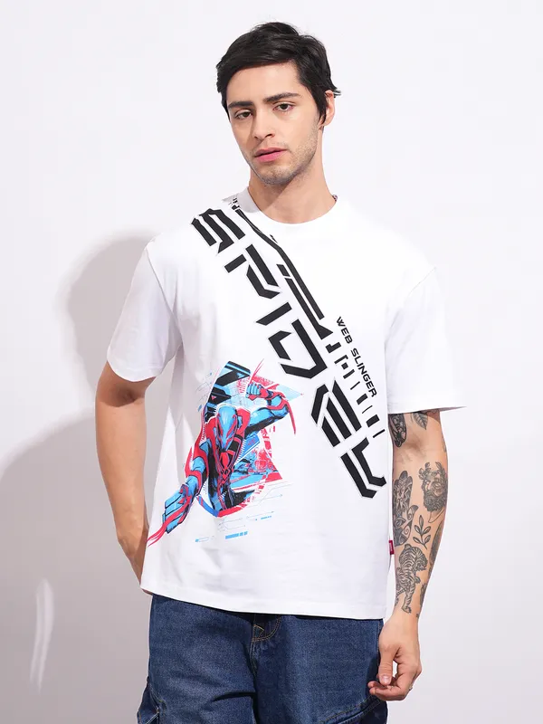 Being Human Men's White Spiderman Crew Neck T-shirt