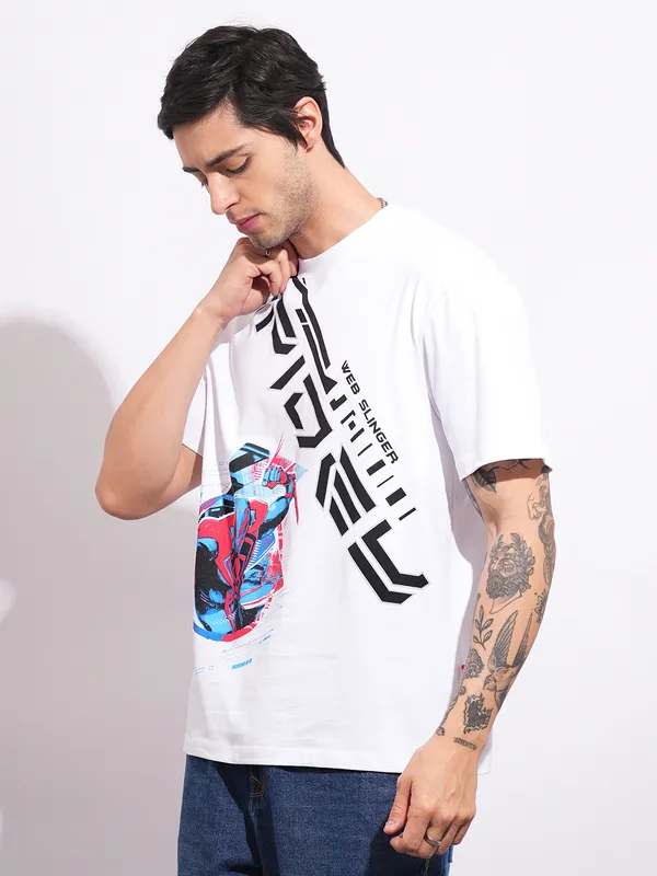 Being Human Men's White Spiderman Crew Neck T-shirt