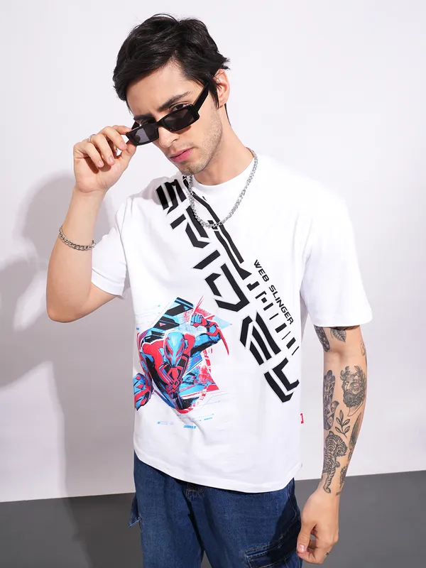 Being Human Men's White Spiderman Crew Neck T-shirt