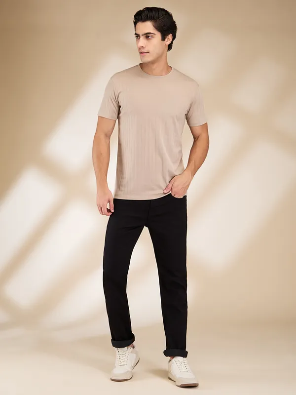 Being Human Clothing Men Beige Solid Crew Neck T-Shirt