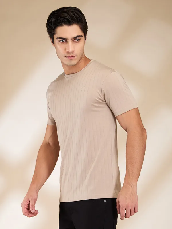 Being Human Clothing Men Beige Solid Crew Neck T-Shirt