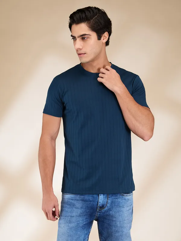 Being Human Clothing Men Blue Solid Crew Neck T-Shirt