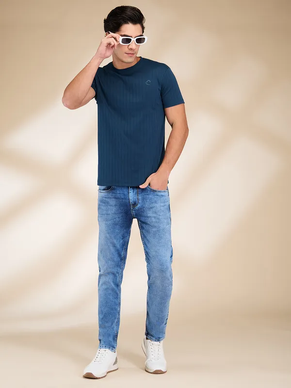 Being Human Clothing Men Blue Solid Crew Neck T-Shirt