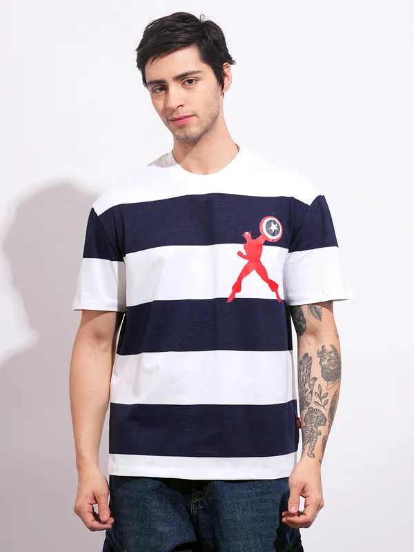 Being Human Men's Navy Captain America Crew Neck T-shirt