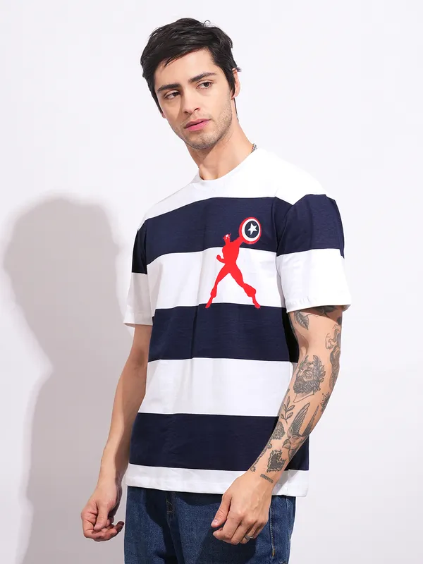 Being Human Men's Navy Captain America Crew Neck T-shirt