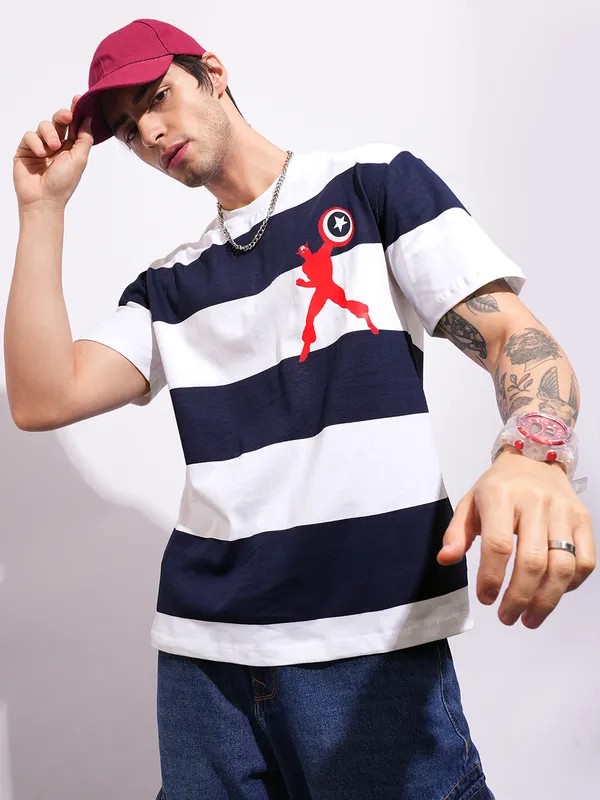 Being Human Men's Navy Captain America Crew Neck T-shirt