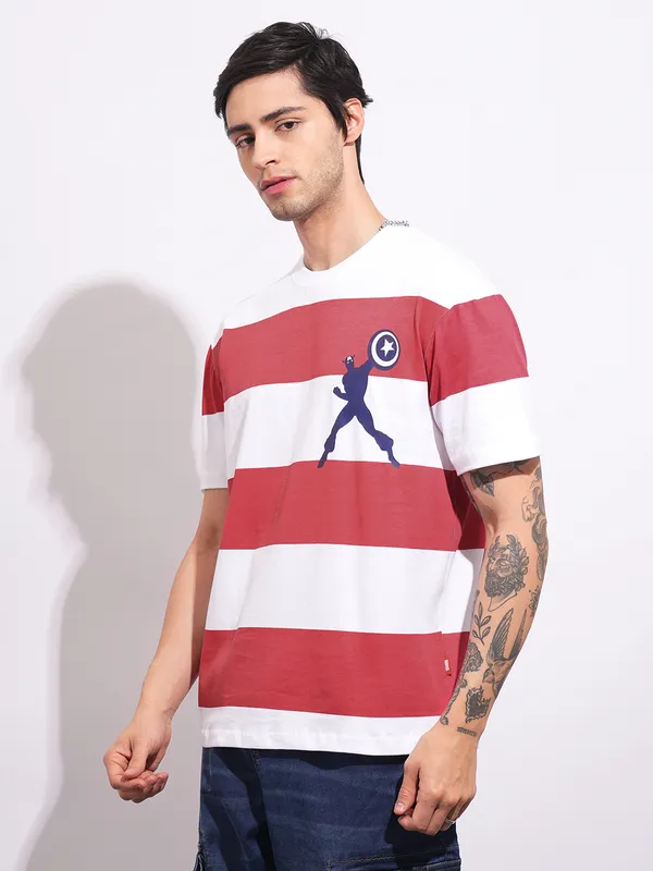 Being Human Men's Red Captain America Crew Neck T-shirt