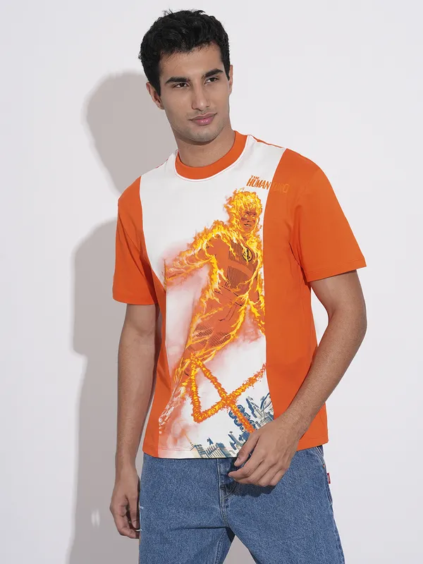 Fantastic Four The Human Torch Printed Orange T-Shirt By Being Human