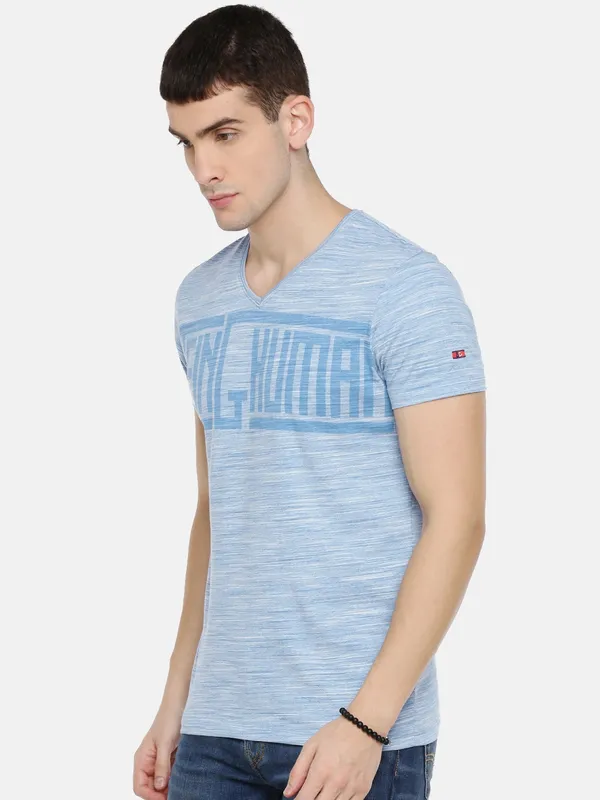 Being Human Slim Fit Men V-Neck T-Shirts-Blue Mel
