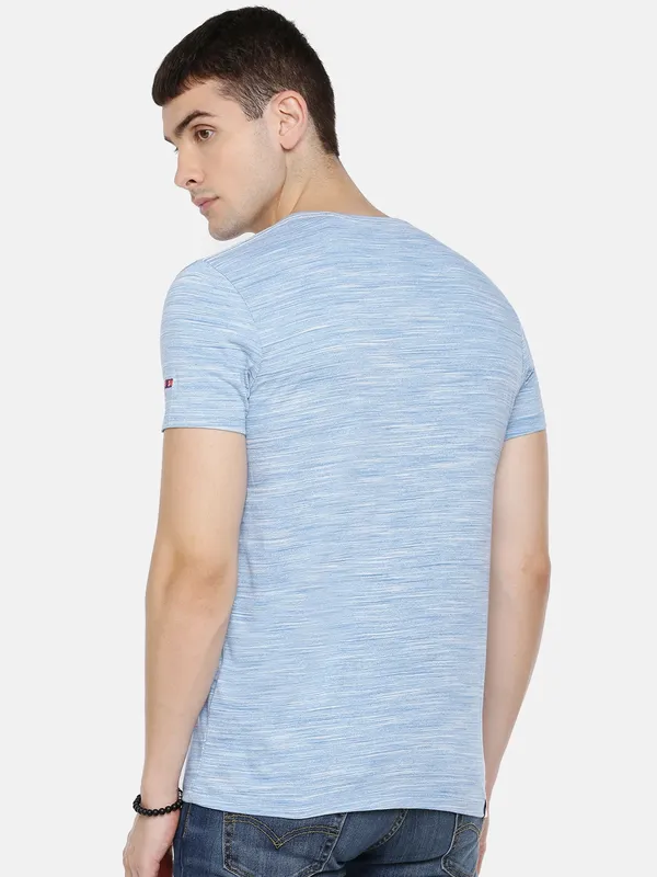 Being Human Slim Fit Men V-Neck T-Shirts-Blue Mel