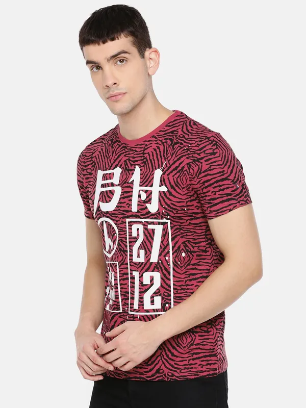 Being Human Regular Fit Men Crew Neck T-Shirts-Miniral Red