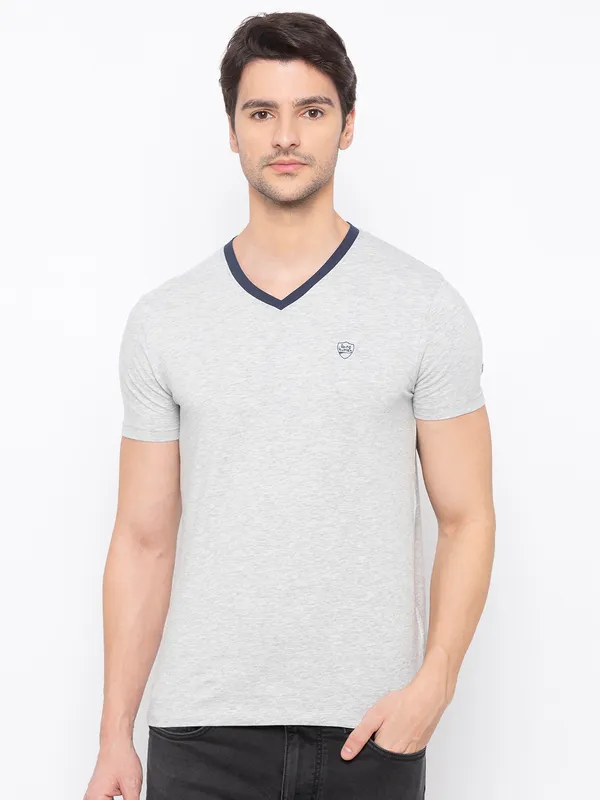 Being Human Regular Fit Men V-Neck T-Shirts-Grey Mel