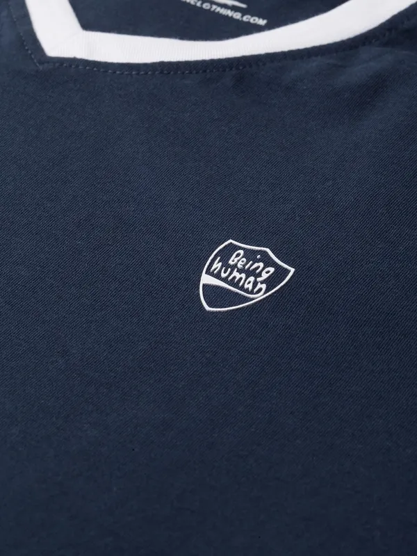 Being Human Regular Fit Men V-Neck T-Shirts-Navy