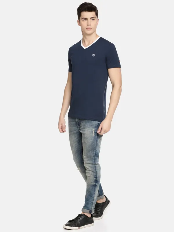 Being Human Regular Fit Men V-Neck T-Shirts-Navy