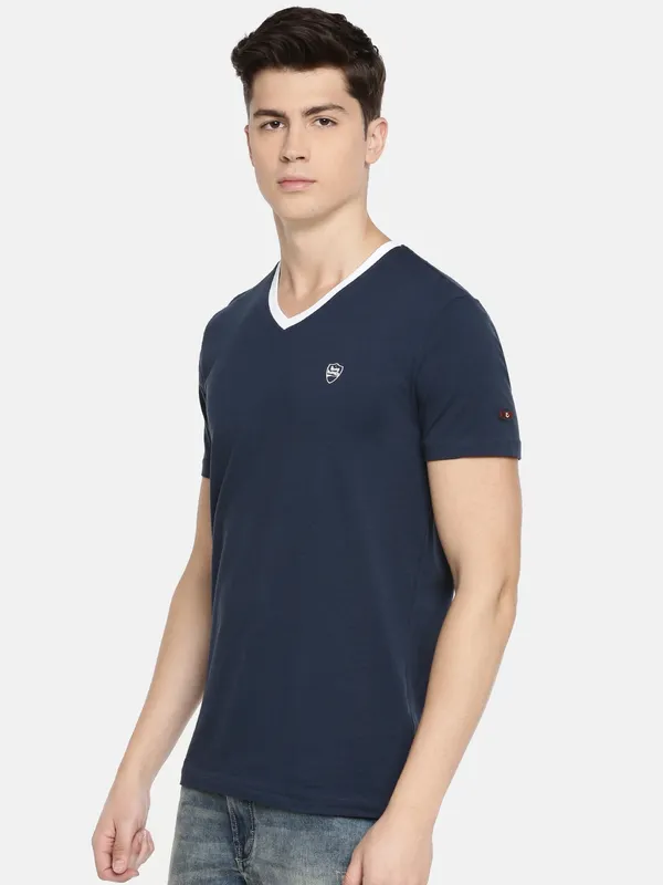 Being Human Regular Fit Men V-Neck T-Shirts-Navy