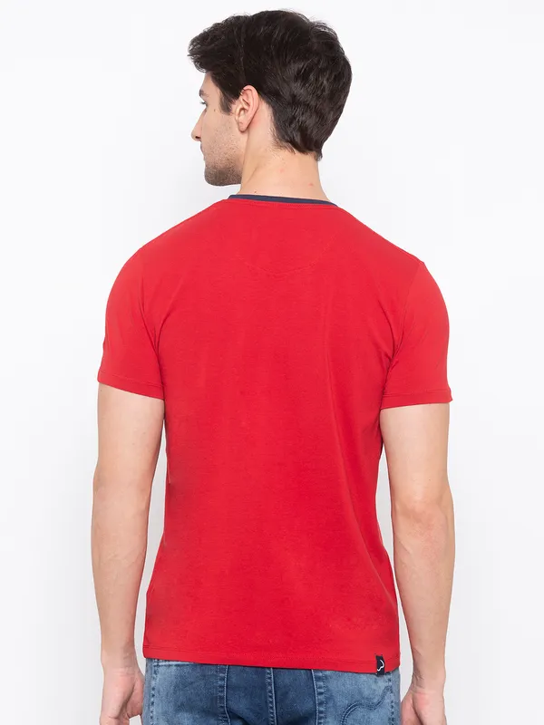 Being Human Regular Fit Men V-Neck T-Shirts-Red