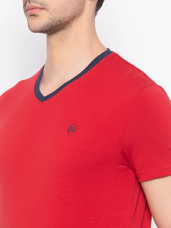 Being Human Regular Fit Men V-Neck T-Shirts-Red