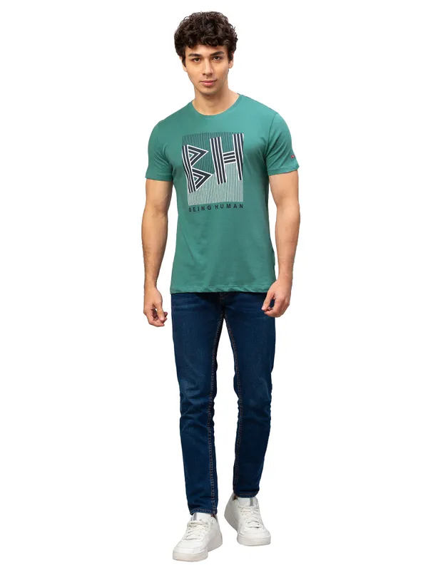 Being Human Regular Fit Men Crew Neck T-Shirts-Smoke Pine