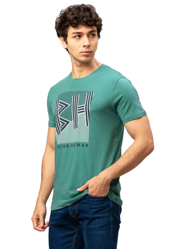 Being Human Regular Fit Men Crew Neck T-Shirts-Smoke Pine